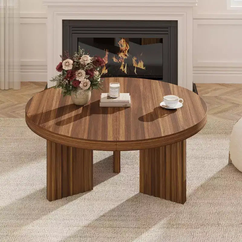 COZONY 33.4 Inch Small Round Coffee Table with Thick Top Fluted Legs Accent Center Table for Living Room Bedroom, Easy Assembly