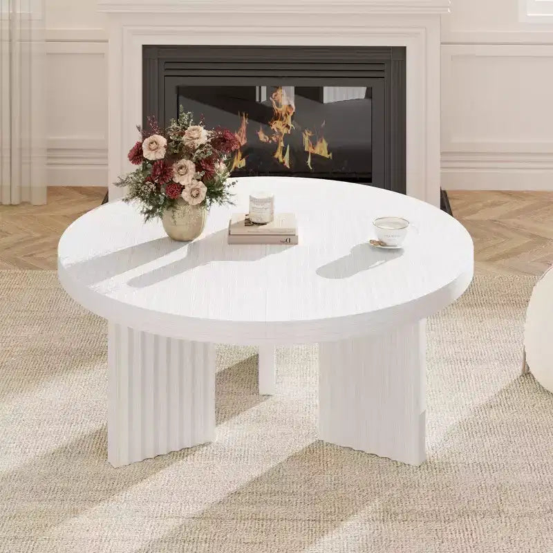COZONY 33.4 Inch Small Round Coffee Table with Thick Top Fluted Legs Accent Center Table for Living Room Bedroom, Easy Assembly
