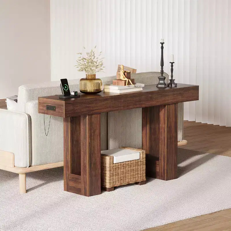 63 Inch Console Table with Power Outlet, Extra Long Sofa Table with USB & Type c Ports, Narrow Entryway Table for Hallway,Foyer Table for Living Room