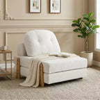 ModernLuxe Convertible Sofa Bed with Teddy Fabric, Tufted Folding Floor Ottoman Chair with Pillow and Solid Wood Legs, Beige