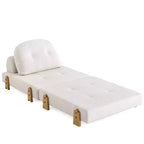ModernLuxe Convertible Sofa Bed with Teddy Fabric, Tufted Folding Floor Ottoman Chair with Pillow and Solid Wood Legs, Beige