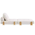 ModernLuxe Convertible Sofa Bed with Teddy Fabric, Tufted Folding Floor Ottoman Chair with Pillow and Solid Wood Legs, Beige