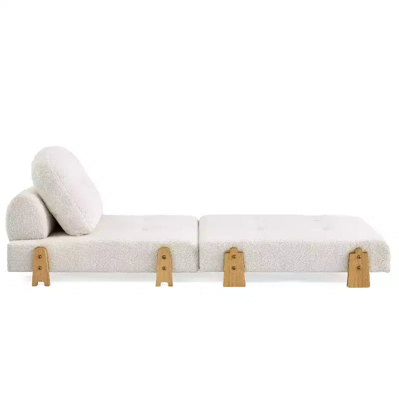 ModernLuxe Convertible Sofa Bed with Teddy Fabric, Tufted Folding Floor Ottoman Chair with Pillow and Solid Wood Legs, Beige