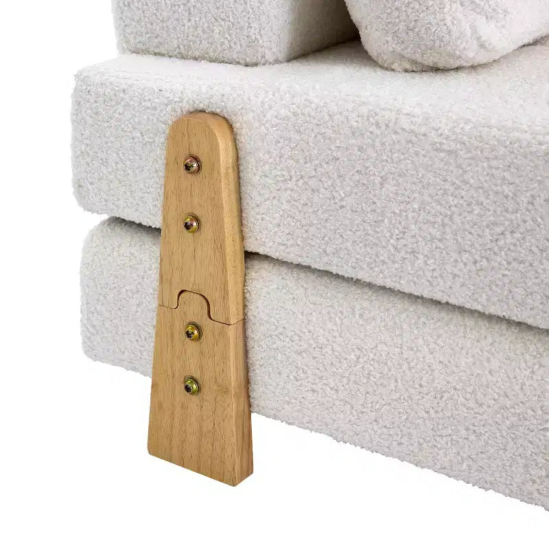 ModernLuxe Convertible Sofa Bed with Teddy Fabric, Tufted Folding Floor Ottoman Chair with Pillow and Solid Wood Legs, Beige