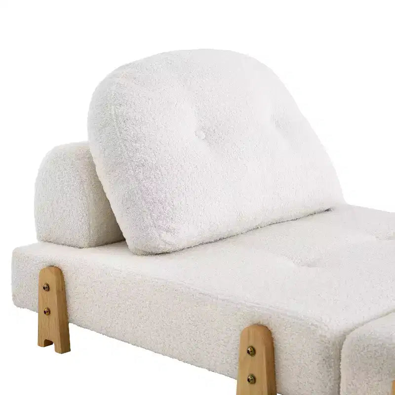 ModernLuxe Convertible Sofa Bed with Teddy Fabric, Tufted Folding Floor Ottoman Chair with Pillow and Solid Wood Legs, Beige