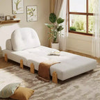 ModernLuxe Convertible Sofa Bed with Teddy Fabric, Tufted Folding Floor Ottoman Chair with Pillow and Solid Wood Legs, Beige