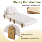 ModernLuxe Convertible Sofa Bed with Teddy Fabric, Tufted Folding Floor Ottoman Chair with Pillow and Solid Wood Legs, Beige