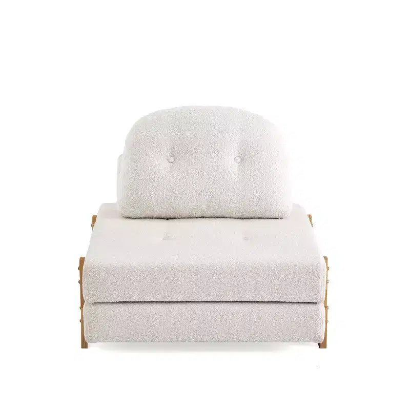 ModernLuxe Convertible Sofa Bed with Teddy Fabric, Tufted Folding Floor Ottoman Chair with Pillow and Solid Wood Legs, Beige