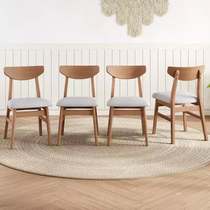 GDFStudio Maddox 4 Piece Modern Chairs with Curved Wood Backrest & Gray Fabric Seat