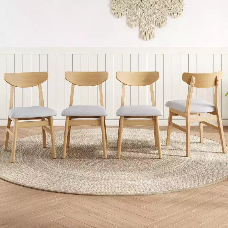 GDFStudio Maddox 4 Piece Modern Chairs with Curved Wood Backrest & Gray Fabric Seat