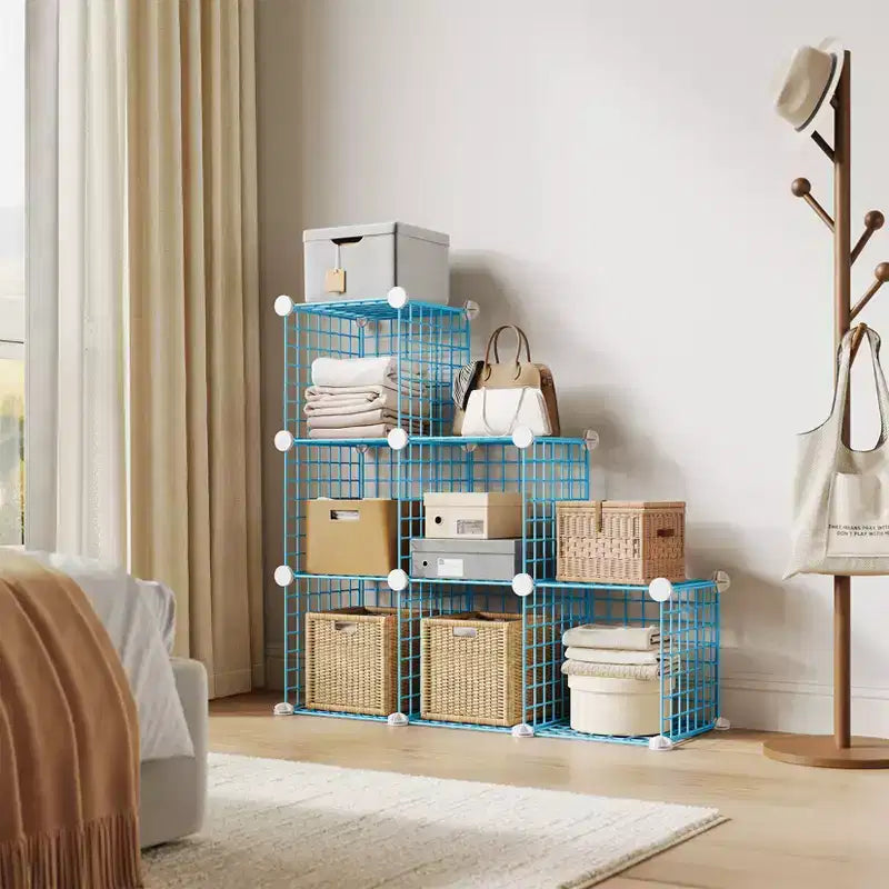 Modular 6-Cube Wire Grid Storage Organizer, Metal Closet Shelving Unit Cubes, Open Storage Cabinetfor Entryway, Bedroom, Living Room, Office