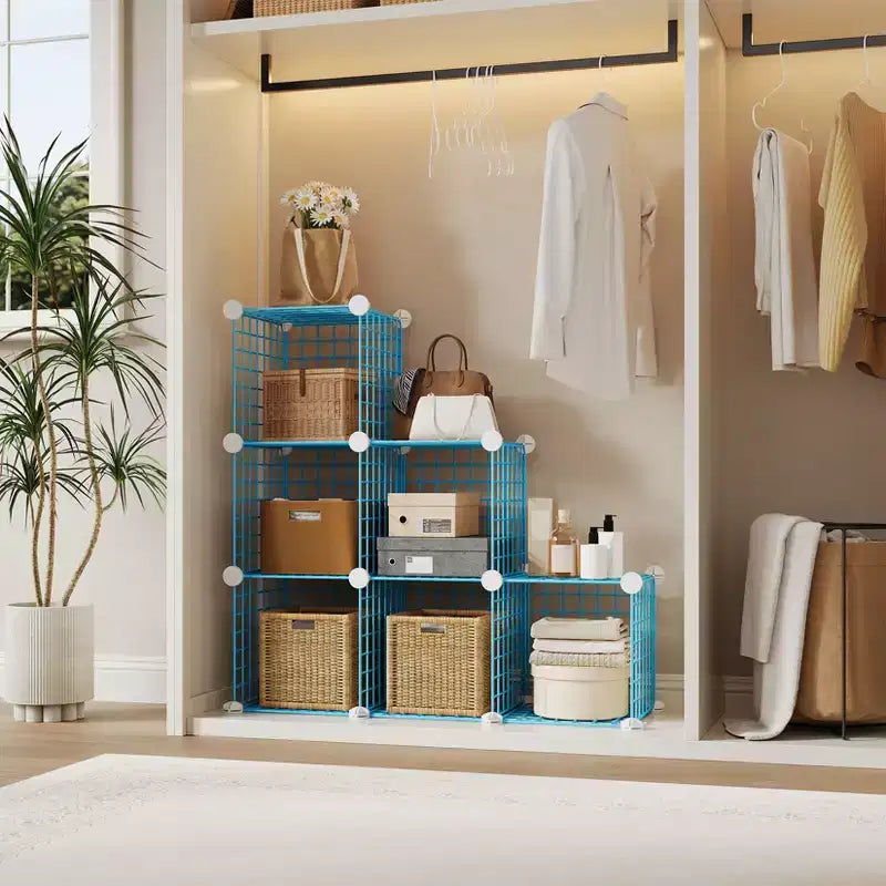 Modular 6-Cube Wire Grid Storage Organizer, Metal Closet Shelving Unit Cubes, Open Storage Cabinetfor Entryway, Bedroom, Living Room, Office