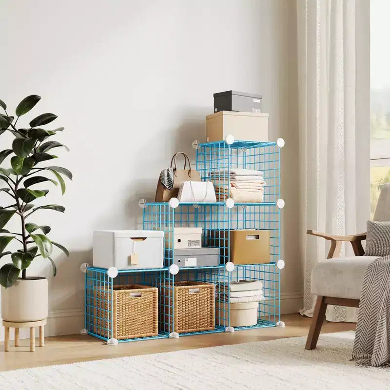 Modular 6-Cube Wire Grid Storage Organizer, Metal Closet Shelving Unit Cubes, Open Storage Cabinetfor Entryway, Bedroom, Living Room, Office