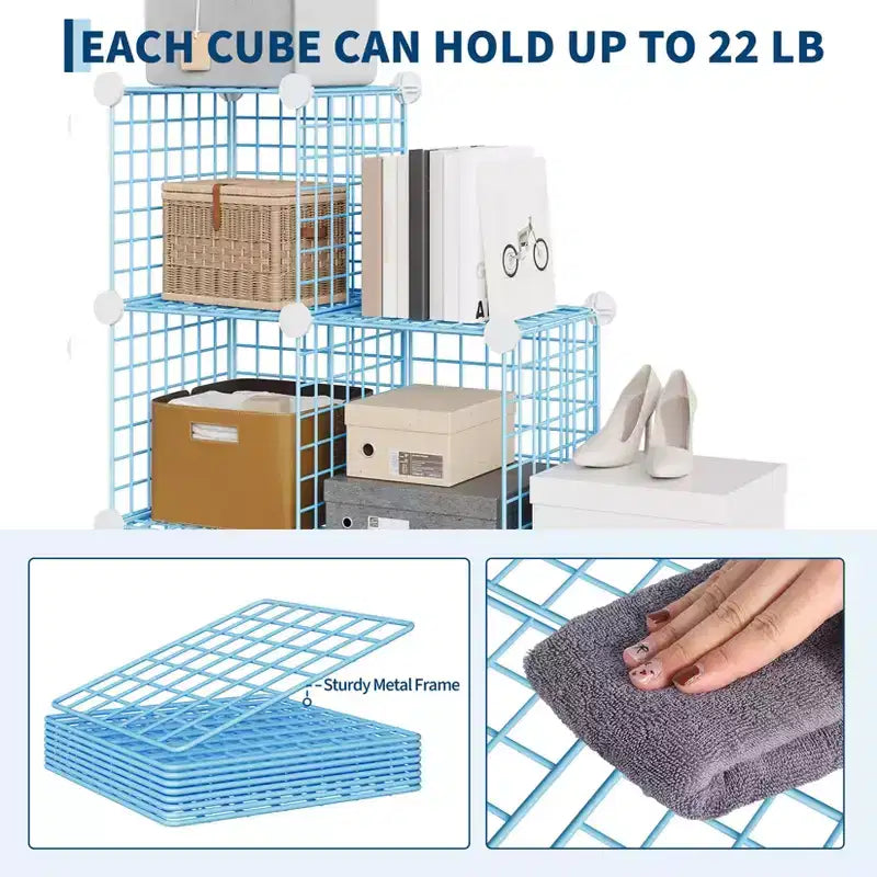 Modular 6-Cube Wire Grid Storage Organizer, Metal Closet Shelving Unit Cubes, Open Storage Cabinetfor Entryway, Bedroom, Living Room, Office
