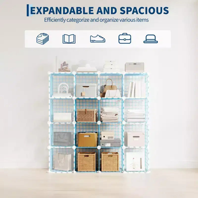 Modular 6-Cube Wire Grid Storage Organizer, Metal Closet Shelving Unit Cubes, Open Storage Cabinetfor Entryway, Bedroom, Living Room, Office