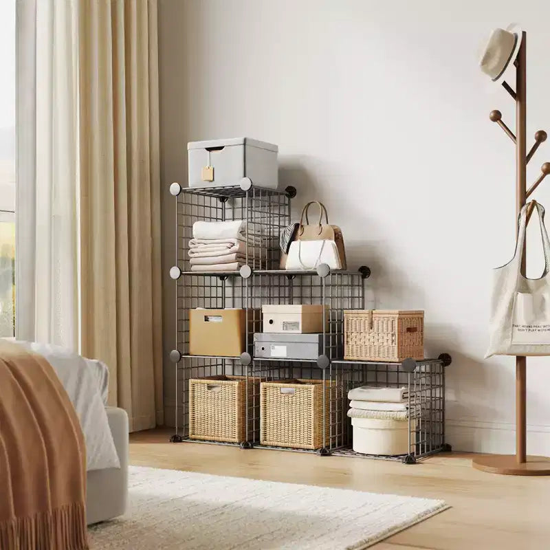 Modular 6-Cube Wire Grid Storage Organizer, Metal Closet Shelving Unit Cubes, Open Storage Cabinetfor Entryway, Bedroom, Living Room, Office