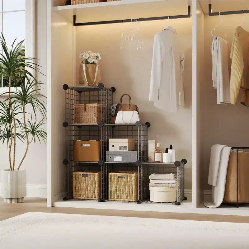 Modular 6-Cube Wire Grid Storage Organizer, Metal Closet Shelving Unit Cubes, Open Storage Cabinetfor Entryway, Bedroom, Living Room, Office