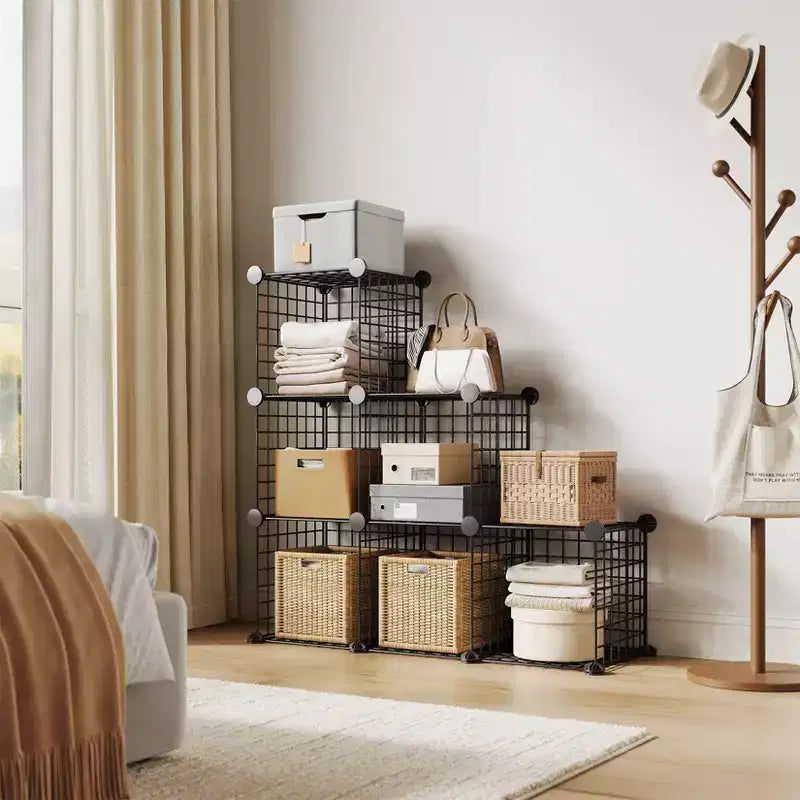 Modular 6-Cube Wire Grid Storage Organizer, Metal Closet Shelving Unit Cubes, Open Storage Cabinetfor Entryway, Bedroom, Living Room, Office
