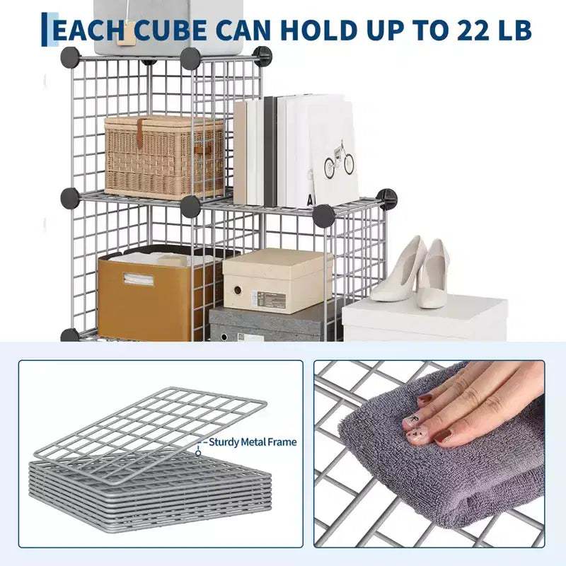 Modular 6-Cube Wire Grid Storage Organizer, Metal Closet Shelving Unit Cubes, Open Storage Cabinetfor Entryway, Bedroom, Living Room, Office