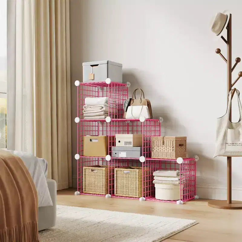 Modular 6-Cube Wire Grid Storage Organizer, Metal Closet Shelving Unit Cubes, Open Storage Cabinetfor Entryway, Bedroom, Living Room, Office