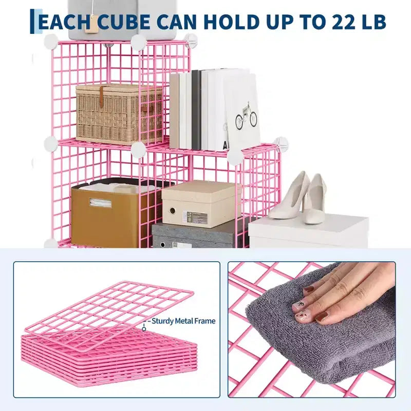 Modular 6-Cube Wire Grid Storage Organizer, Metal Closet Shelving Unit Cubes, Open Storage Cabinetfor Entryway, Bedroom, Living Room, Office