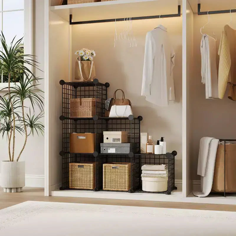 Modular 6-Cube Wire Grid Storage Organizer, Metal Closet Shelving Unit Cubes, Open Storage Cabinetfor Entryway, Bedroom, Living Room, Office