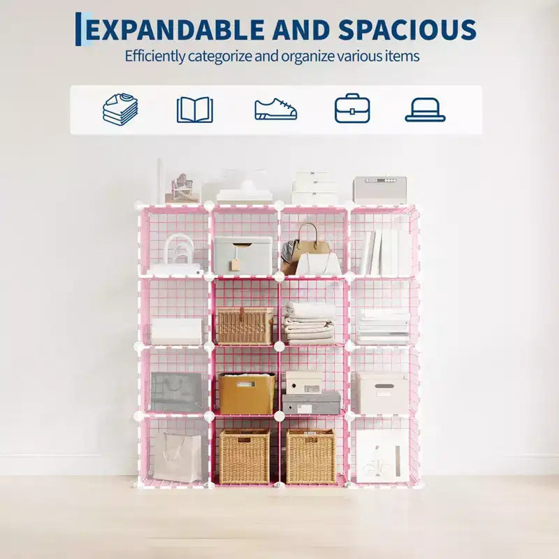 Modular 6-Cube Wire Grid Storage Organizer, Metal Closet Shelving Unit Cubes, Open Storage Cabinetfor Entryway, Bedroom, Living Room, Office