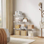 Modular 6-Cube Wire Grid Storage Organizer, Metal Closet Shelving Unit Cubes, Open Storage Cabinetfor Entryway, Bedroom, Living Room, Office