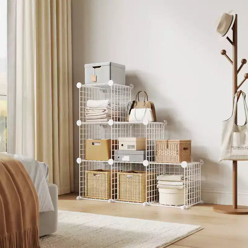 Modular 6-Cube Wire Grid Storage Organizer, Metal Closet Shelving Unit Cubes, Open Storage Cabinetfor Entryway, Bedroom, Living Room, Office