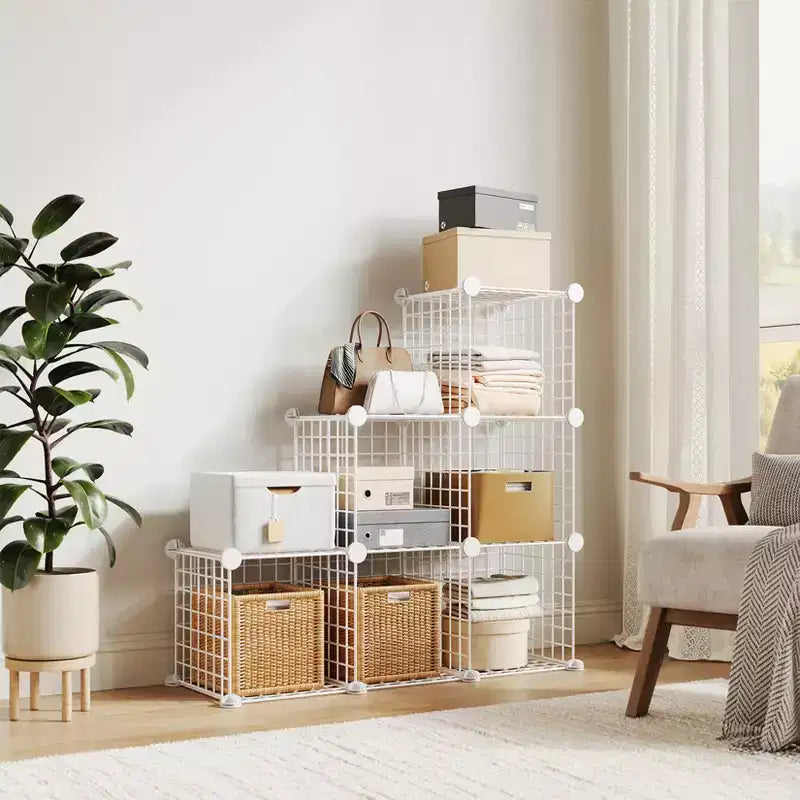 Modular 6-Cube Wire Grid Storage Organizer, Metal Closet Shelving Unit Cubes, Open Storage Cabinetfor Entryway, Bedroom, Living Room, Office