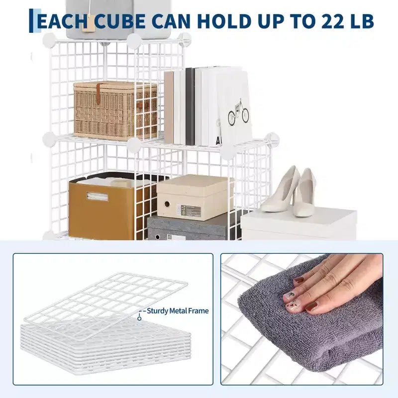 Modular 6-Cube Wire Grid Storage Organizer, Metal Closet Shelving Unit Cubes, Open Storage Cabinetfor Entryway, Bedroom, Living Room, Office