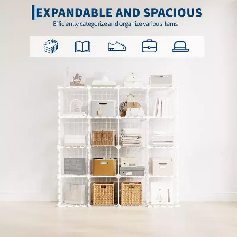 Modular 6-Cube Wire Grid Storage Organizer, Metal Closet Shelving Unit Cubes, Open Storage Cabinetfor Entryway, Bedroom, Living Room, Office