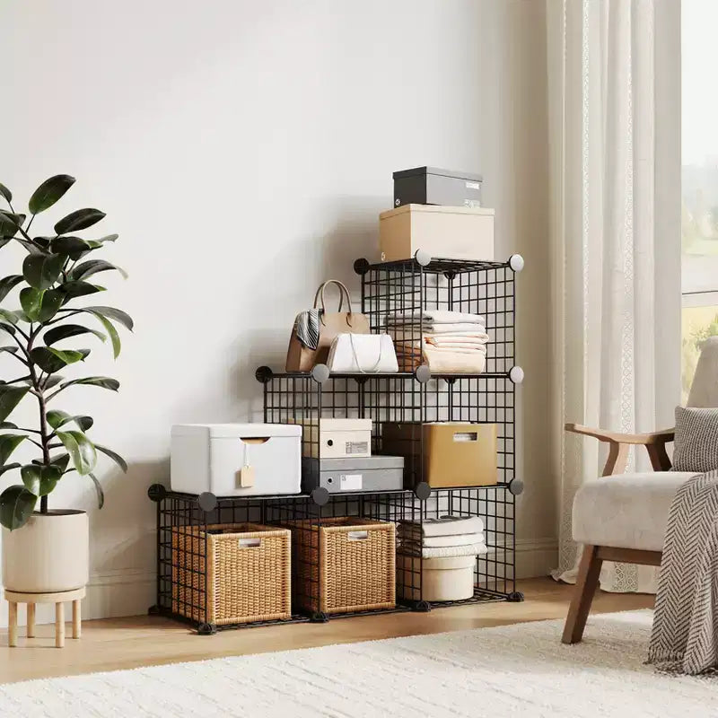 Modular 6-Cube Wire Grid Storage Organizer, Metal Closet Shelving Unit Cubes, Open Storage Cabinetfor Entryway, Bedroom, Living Room, Office
