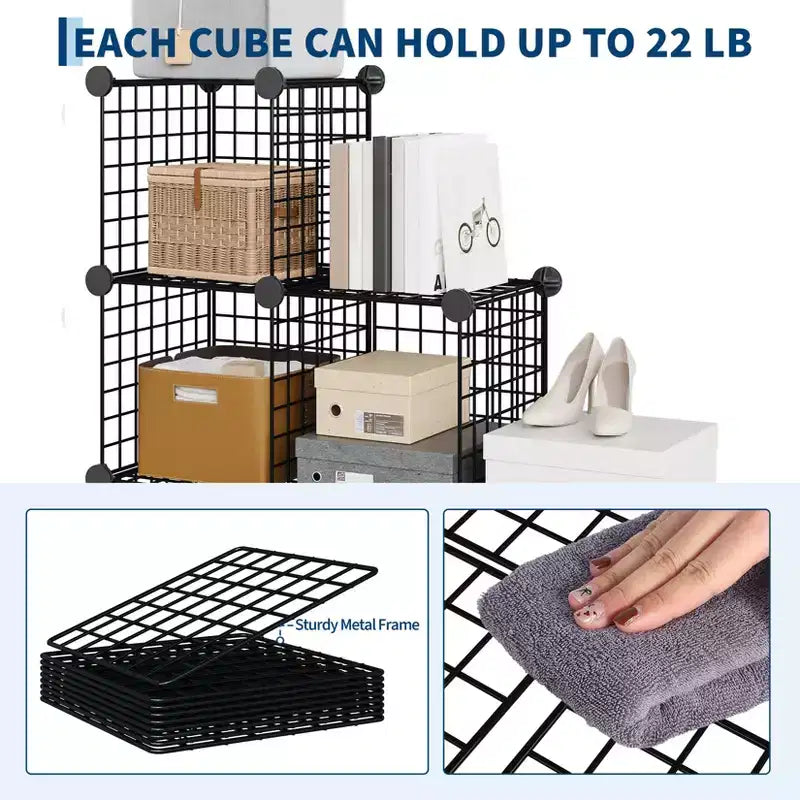 Modular 6-Cube Wire Grid Storage Organizer, Metal Closet Shelving Unit Cubes, Open Storage Cabinetfor Entryway, Bedroom, Living Room, Office