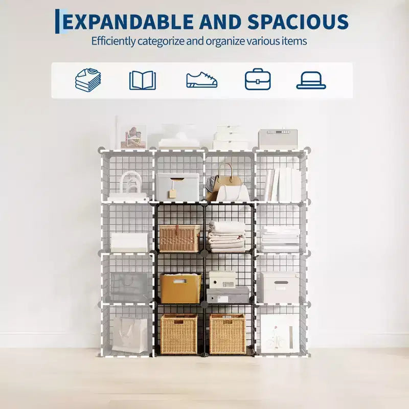 Modular 6-Cube Wire Grid Storage Organizer, Metal Closet Shelving Unit Cubes, Open Storage Cabinetfor Entryway, Bedroom, Living Room, Office