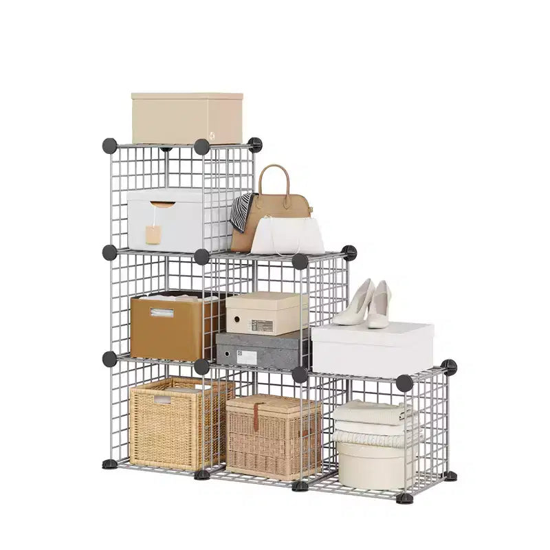 Modular 6-Cube Wire Grid Storage Organizer, Metal Closet Shelving Unit Cubes, Open Storage Cabinetfor Entryway, Bedroom, Living Room, Office