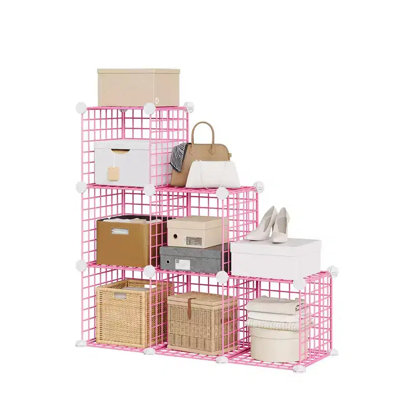 Modular 6-Cube Wire Grid Storage Organizer, Metal Closet Shelving Unit Cubes, Open Storage Cabinetfor Entryway, Bedroom, Living Room, Office