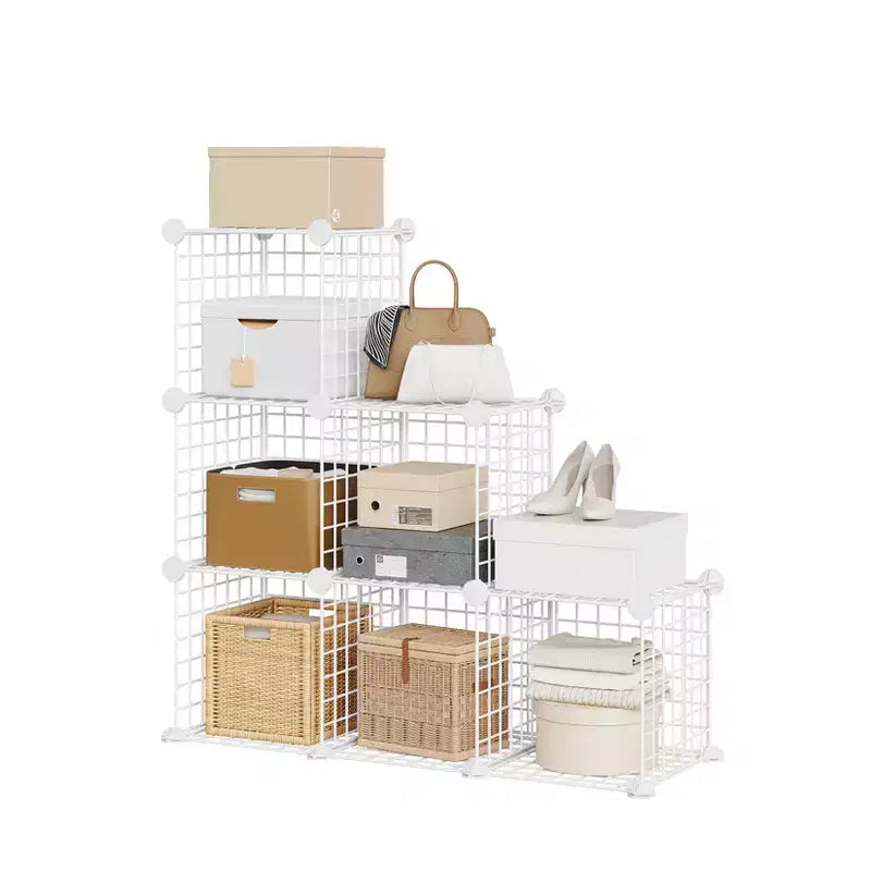 Modular 6-Cube Wire Grid Storage Organizer, Metal Closet Shelving Unit Cubes, Open Storage Cabinetfor Entryway, Bedroom, Living Room, Office
