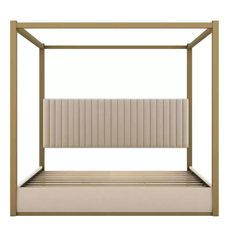 Letto a baldacchino moderno Luxystar King Size con testiera imbottita e struttura in metallo