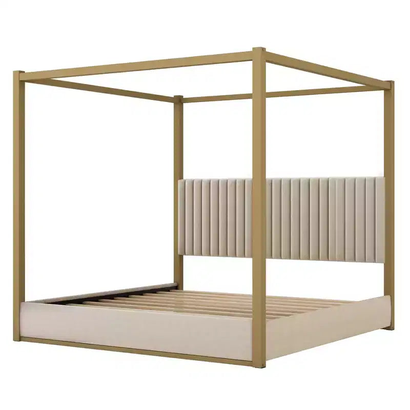 Letto a baldacchino moderno Luxystar King Size con testiera imbottita e struttura in metallo