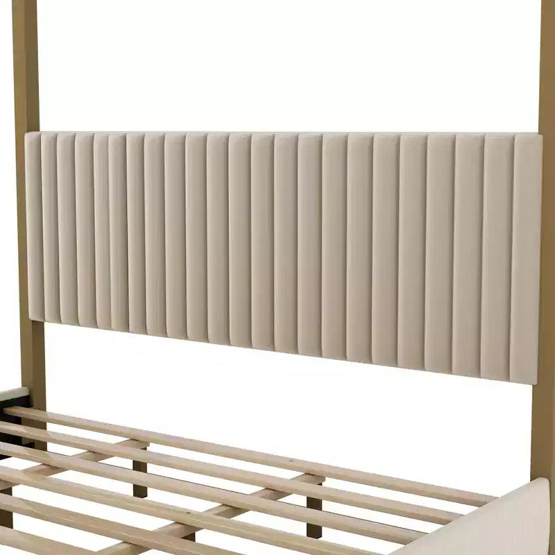 Letto a baldacchino moderno Luxystar King Size con testiera imbottita e struttura in metallo