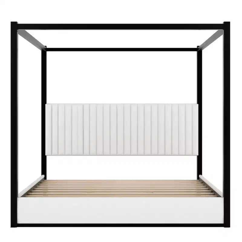 Letto a baldacchino moderno Luxystar King Size con testiera imbottita e struttura in metallo