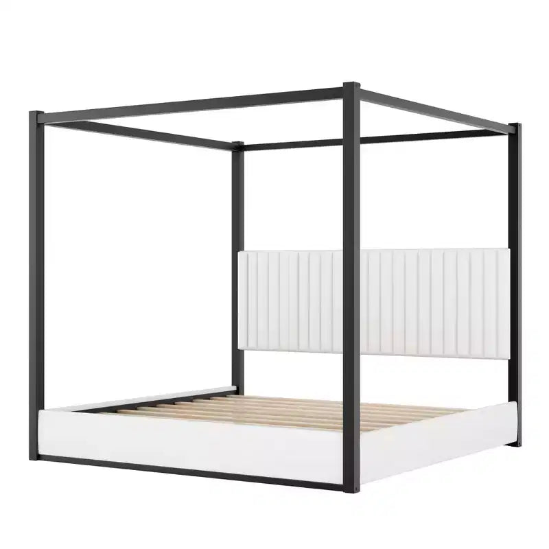 Letto a baldacchino moderno Luxystar King Size con testiera imbottita e struttura in metallo