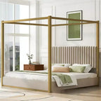Luxystar King Size Modern Canopy Platform Bed with Upholsted Headboard and Metal Frame