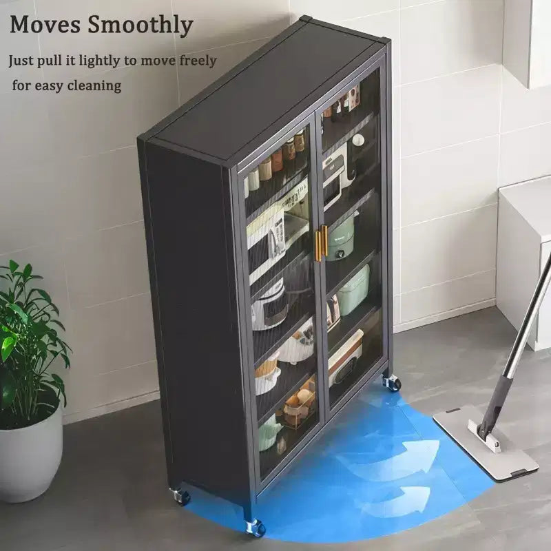 65 Kitchen Pantry Storage Cabinet, 6 Tier Metal Display Storage Cabinet with Transparent Door, for Kitchen, Living Room and Dining Room, Gray