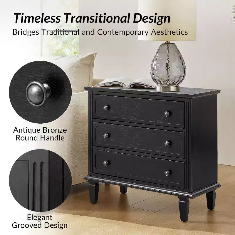 Comodino Teodosia con 3 cassetti - Set da 2 | Hulala Home - NERO