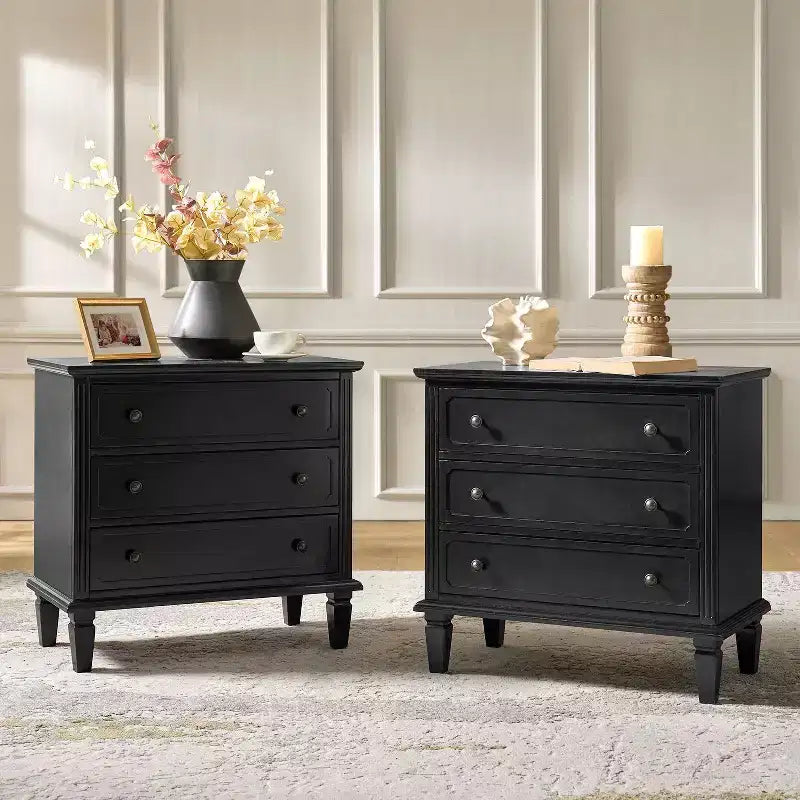 Comodino Teodosia con 3 cassetti - Set da 2 | Hulala Home - NERO