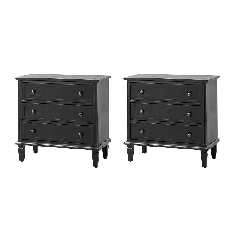 Teodosia 3-Drawer End Tbale Set of 2 |Hulala Home-BLACK