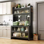 65 Tall Kitchen Bakers Rack with Flip Door Cabinet, 5-Tier Microwave Stand, Coffee Bar, Grey
