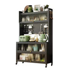 65 Tall Kitchen Bakers Rack with Flip Door Cabinet, 5-Tier Microwave Stand, Coffee Bar, Grey
